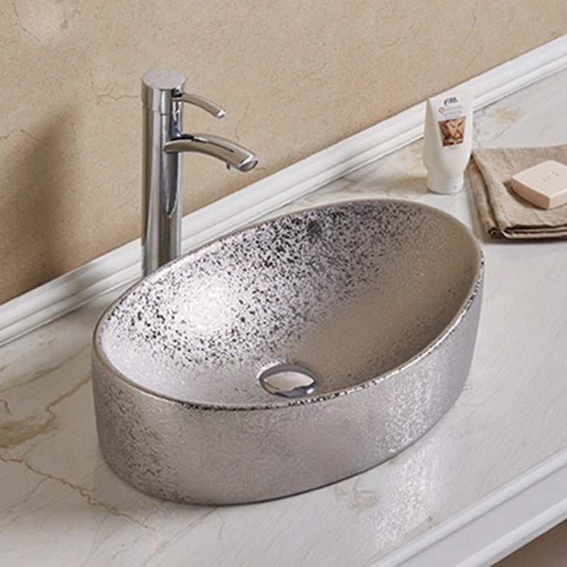 20.47-in. W Above Counter Silver Bathroom Vessel Sink For Deck Mount Deck Mount Drilling