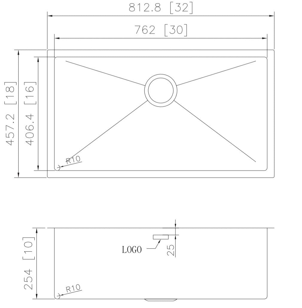 32-in. W CSA Approved Stainless Steel Kitchen Sink With 1 Bowl And 18 Gauge