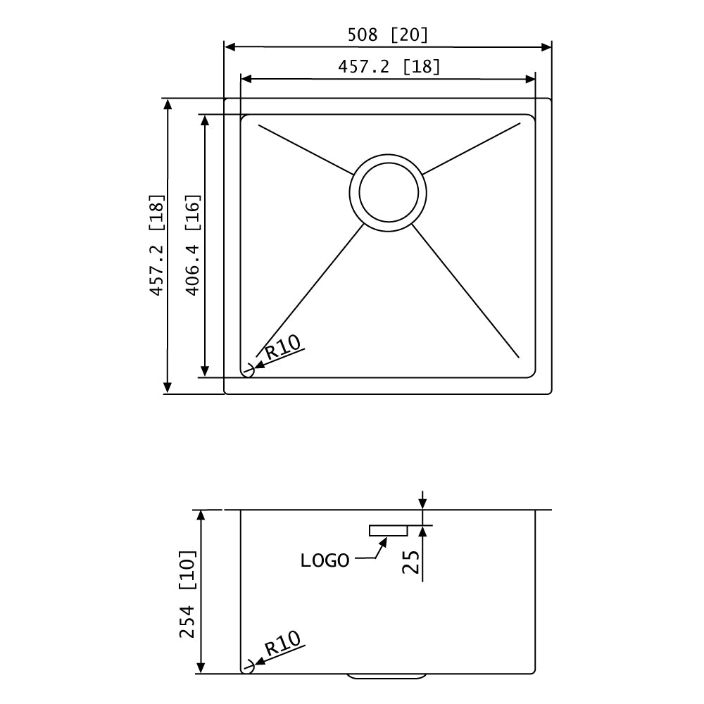 20-in. W CSA Approved Stainless Steel Kitchen Sink With 1 Bowl And 18 Gauge - 27410