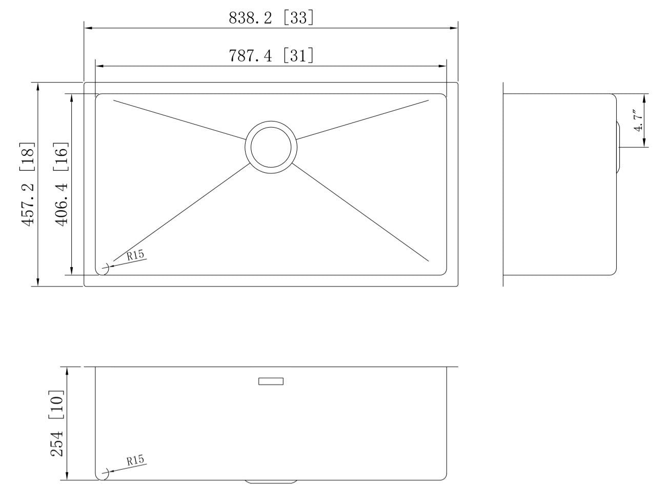 33-in. W CSA Approved Stainless Steel Kitchen Sink With 1 Bowl And 16 Gauge - 27438