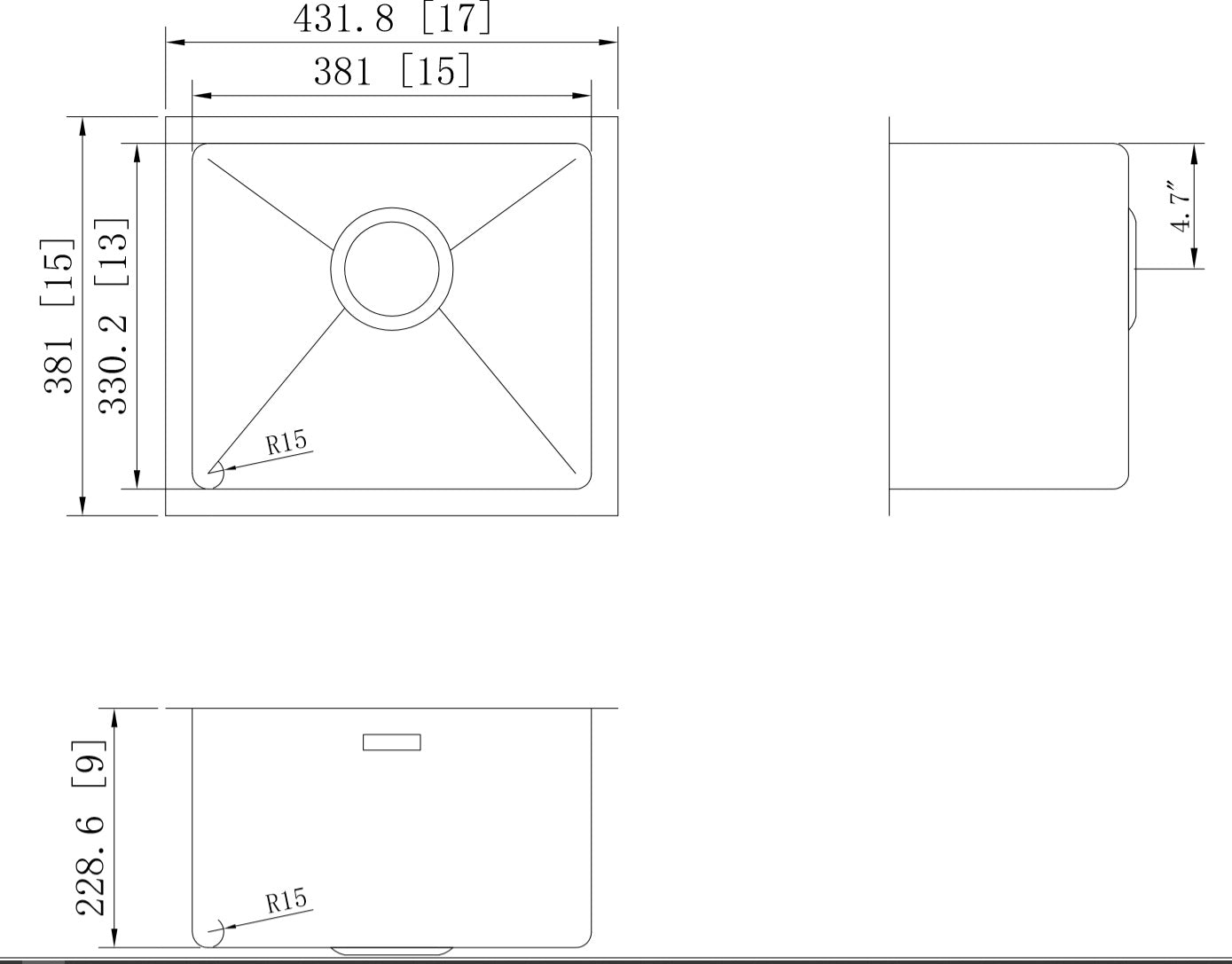 17-in. W CSA Approved Stainless Steel Kitchen Sink With 1 Bowl And 16 Gauge - 27440