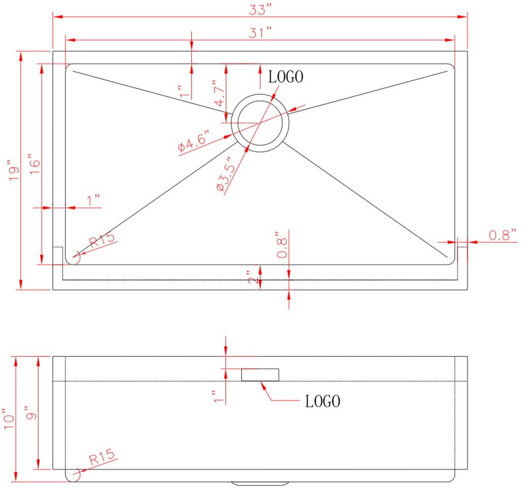 33-in. W CSA Approved Stainless Steel Kitchen Sink With 1 Bowl And 16 Gauge - 27463  Semi-recessed installation