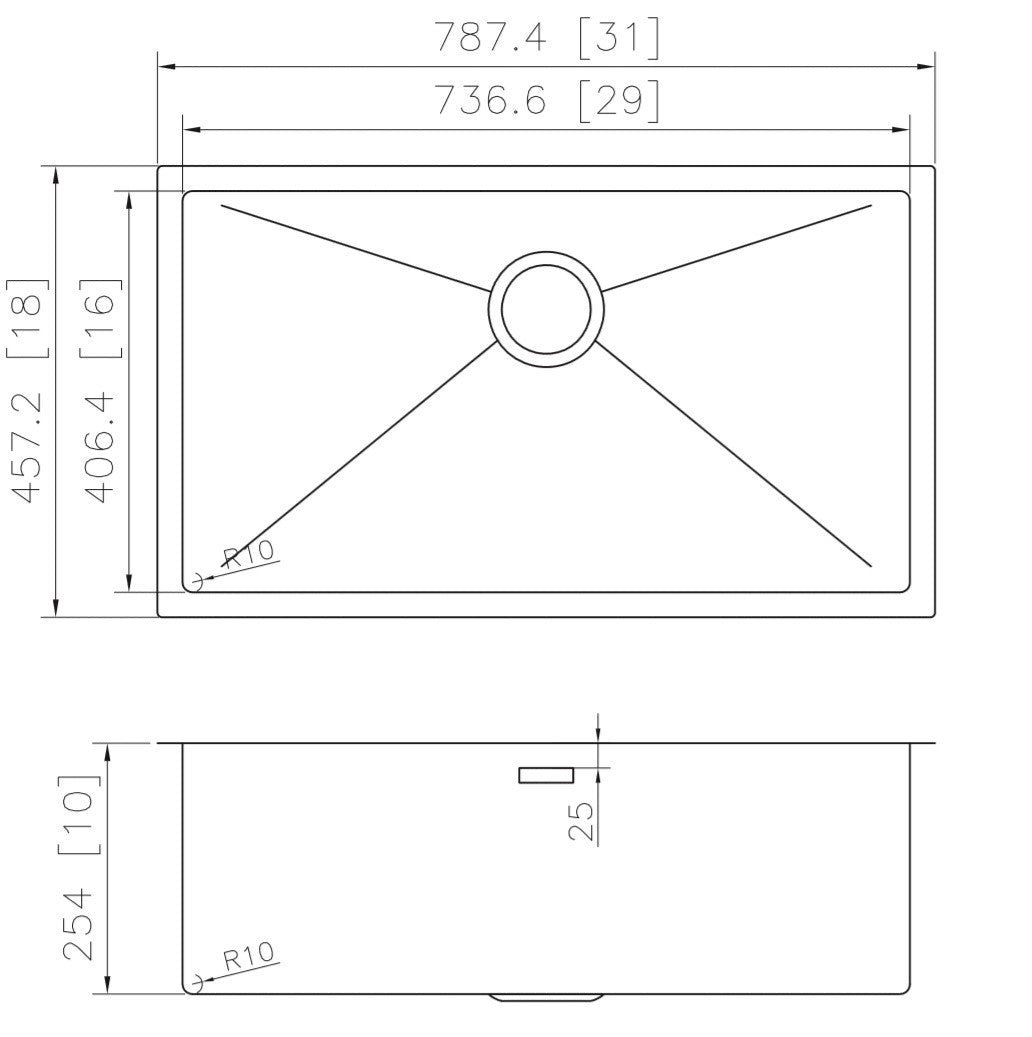 31-in. W CSA Approved Stainless Steel Kitchen Sink With 1 Bowl And 18 Gauge - 27507