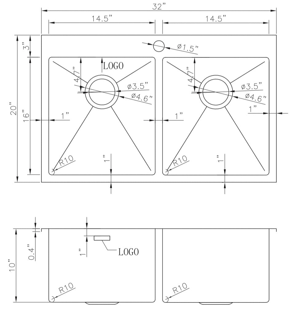 32-in. W CSA Approved Stainless Steel Kitchen Sink With 2 Bowl And 18 Gauge 27533