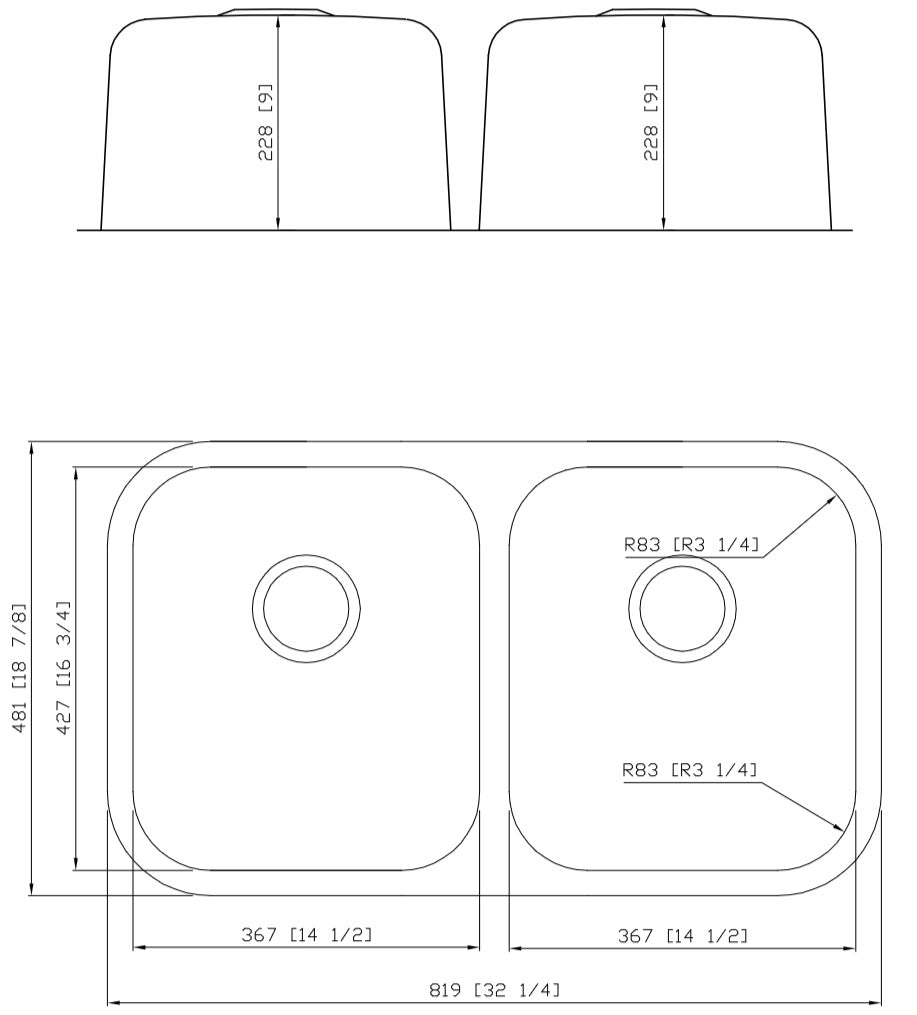 32.25-in. W CSA Approved Stainless Steel Kitchen Sink With 2 Bowl And 18 Gauge AI-27631