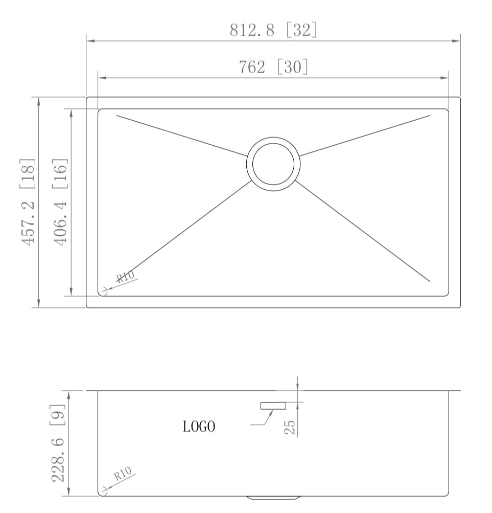 32-in. W CSA Approved Stainless Steel Kitchen Sink With 1 Bowl And 18 Gauge AI-27654