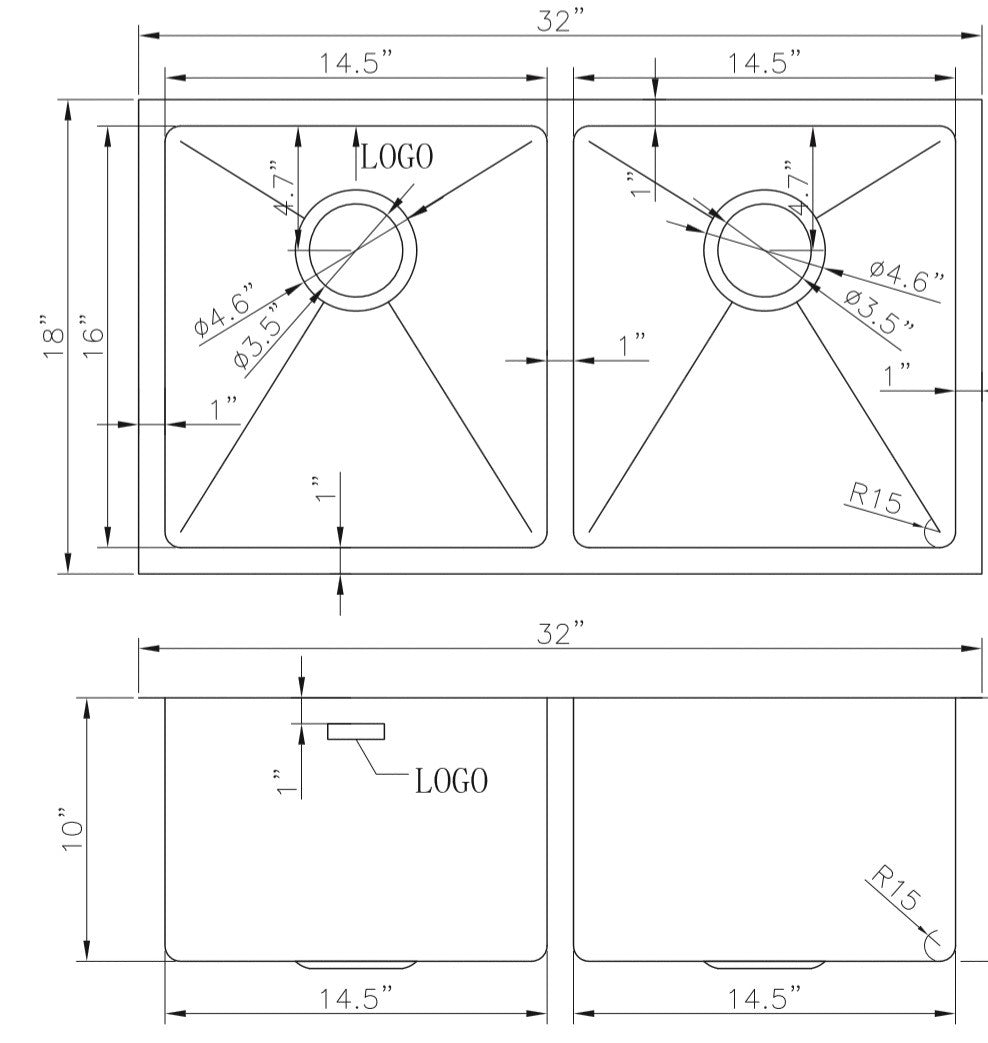 32-in. W CSA Approved Stainless Steel Kitchen Sink With 2 Bowl And 18 Gauge AI-27661