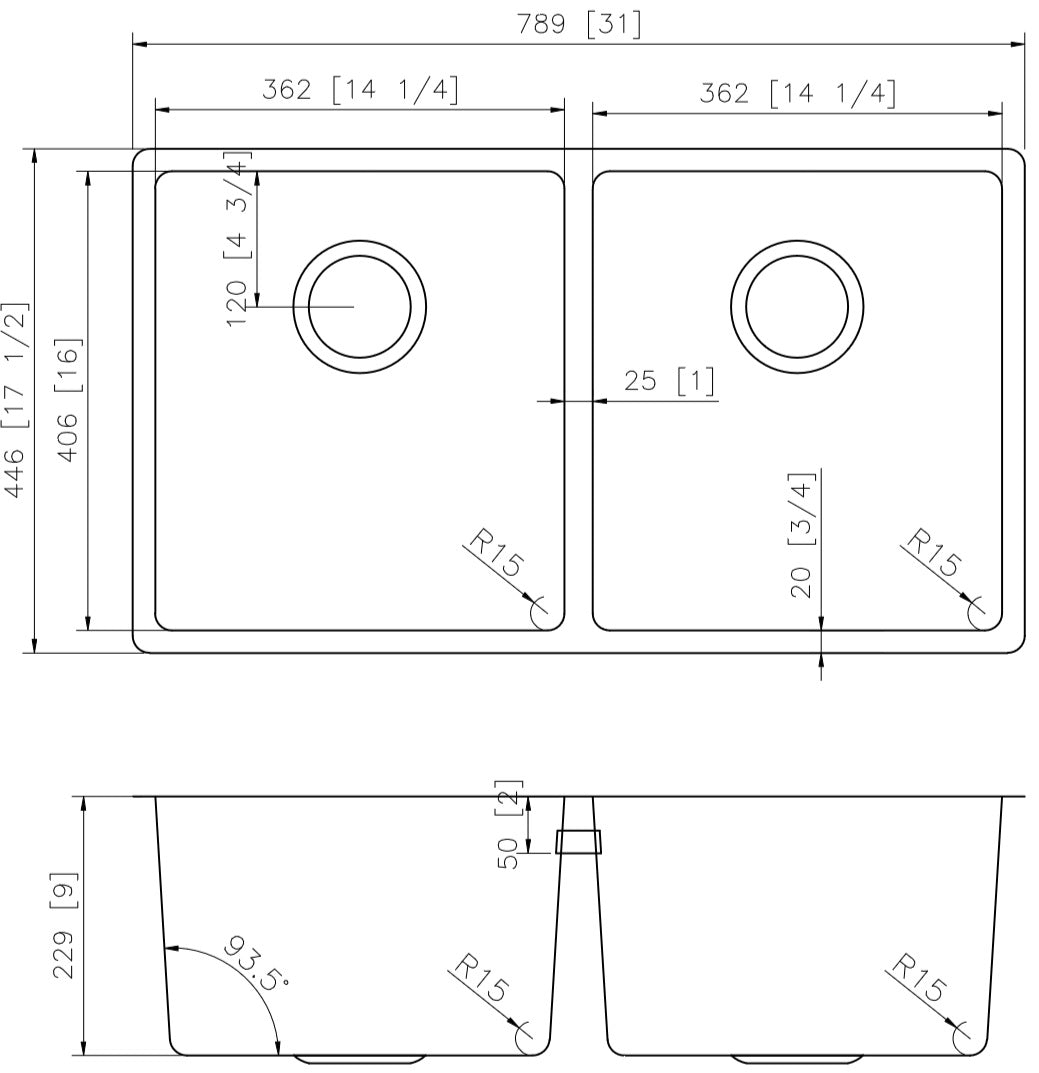 32-in. W CSA Approved Stainless Steel Kitchen Sink With 2 Bowl And 18 Gauge AI-27668