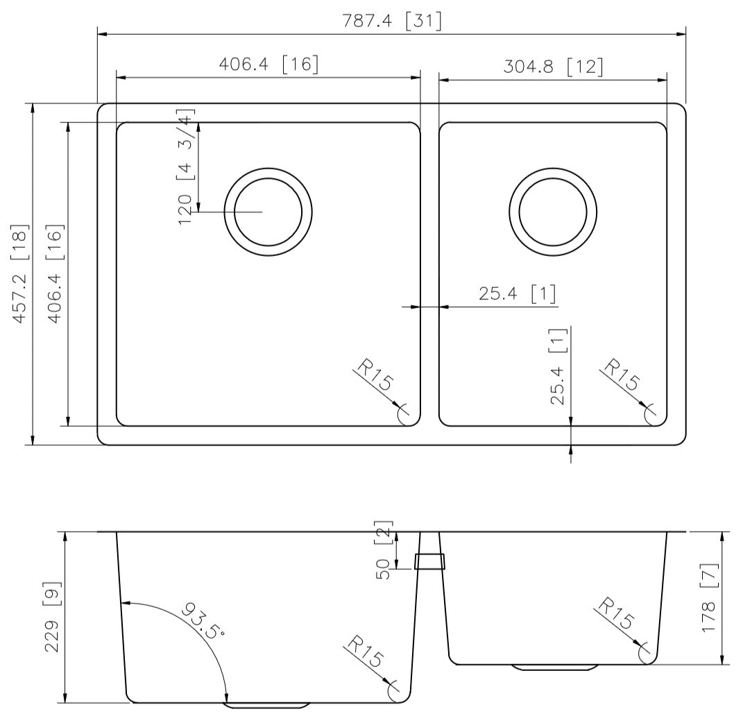 31-in. W CSA Approved Stainless Steel Kitchen Sink With 2 Bowl And 18 Gauge AI-27673