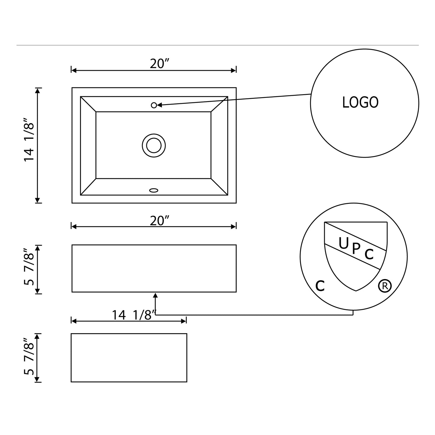 20-in. W Above Counter White Bathroom Vessel Sink For Wall Mount Wall Mount Drilling AI-27741