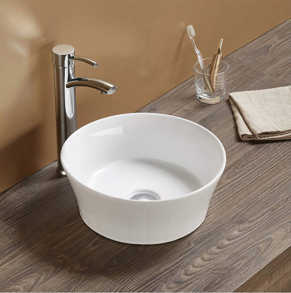 14.09-in. W Above Counter White Bathroom Vessel Sink For Deck Mount Deck Mount Drilling AI-27781