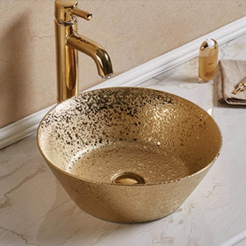 15.94-in. W Above Counter Gold Bathroom Vessel Sink For Deck Mount Deck Mount Drilling AI-27790