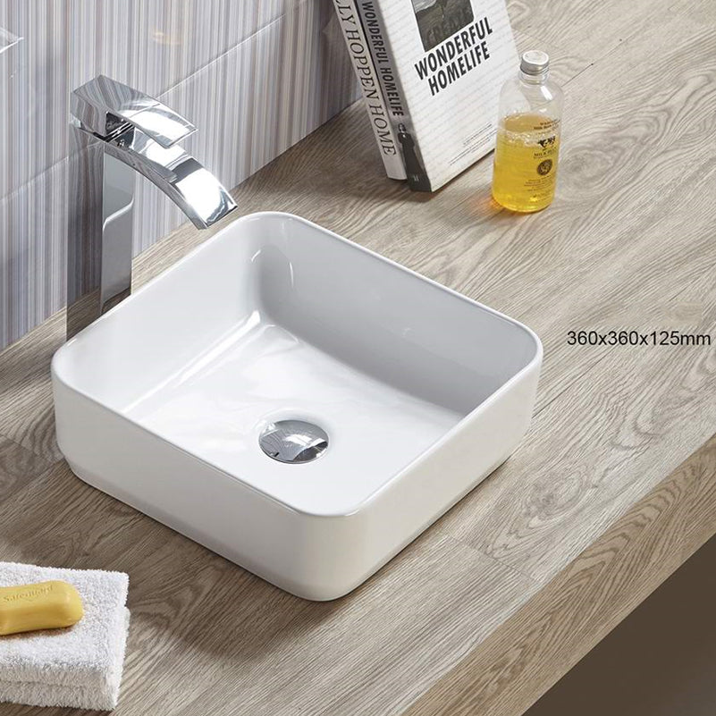 14.17-in. W Above Counter White Bathroom Vessel Sink For Deck Mount Deck Mount Drilling AI-27792