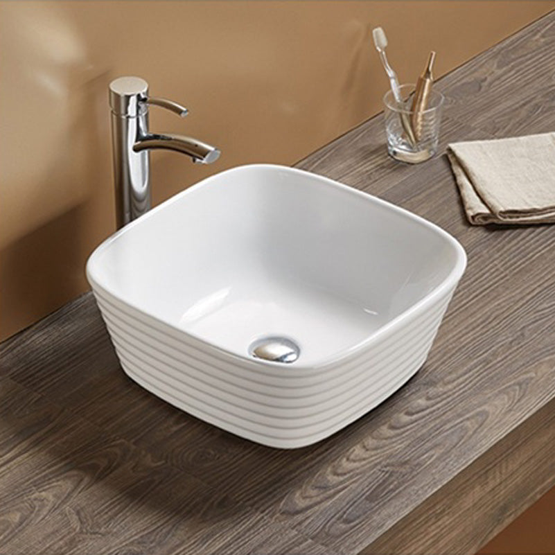 15.74-in. W Above Counter White Bathroom Vessel Sink For Deck Mount Deck Mount Drilling AI-27802