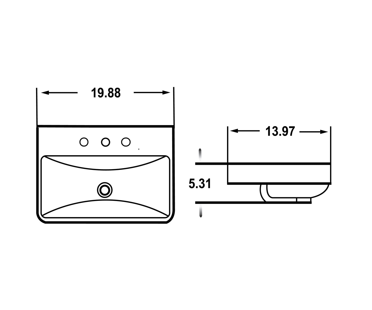 19.88-in. W Above Counter White Bathroom Vessel Sink For 3H8-in. Center Drilling AI-27826