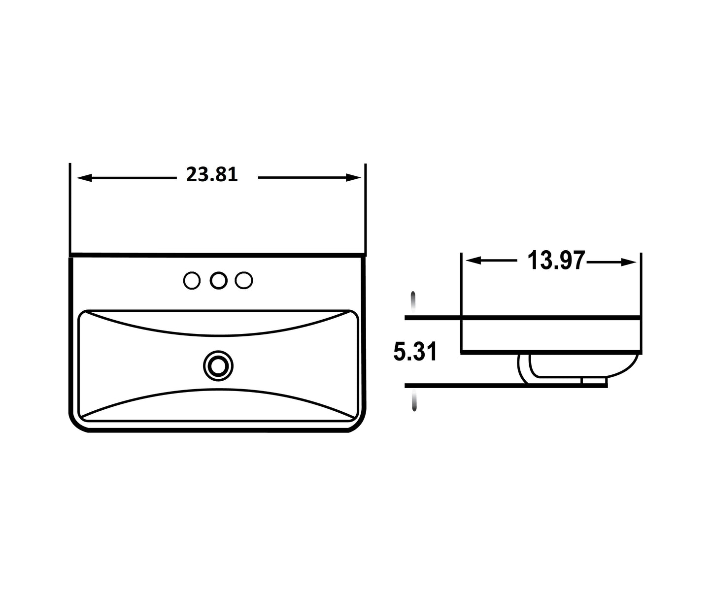 23.81-in. W Above Counter White Bathroom Vessel Sink For 3H4-in. Center Drilling AI-27827