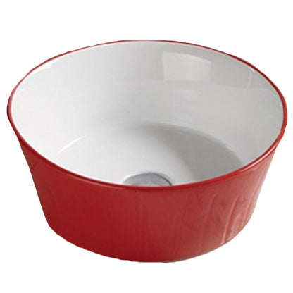 14.09-in. W Above Counter Red-White Bathroom Vessel Sink For Deck Mount Deck Mount Drilling AI-27836