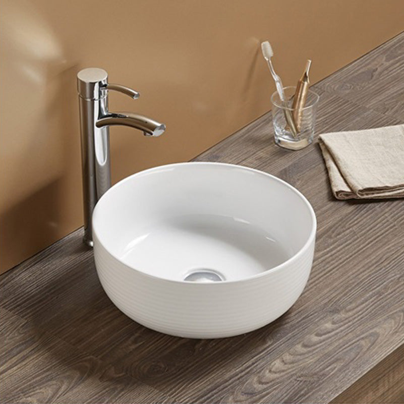 14.09-in. W Above Counter White Bathroom Vessel Sink For Deck Mount Deck Mount Drilling AI-27837