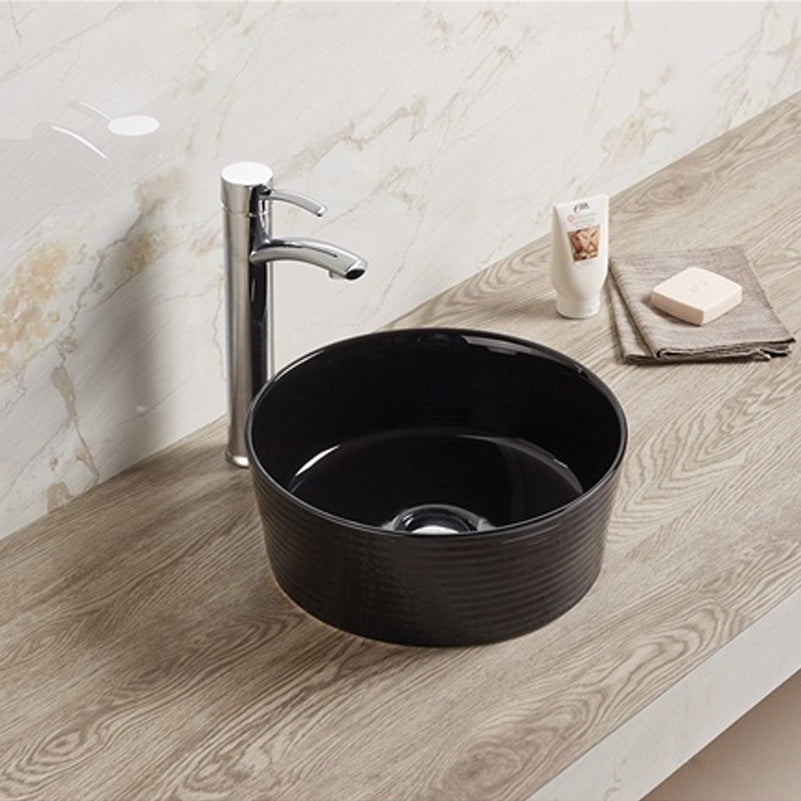 14.09-in. W Above Counter Black Bathroom Vessel Sink For Deck Mount Deck Mount Drilling AI-27843