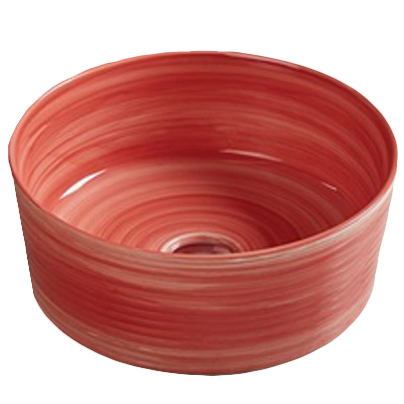 14.09-in. W Above Counter Red Swirl Bathroom Vessel Sink For Deck Mount Deck Mount Drilling AI-27846