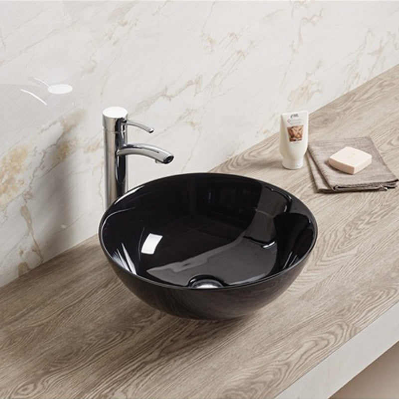 14.09-in. W Above Counter Black Bathroom Vessel Sink For Deck Mount Deck Mount Drilling AI-27849