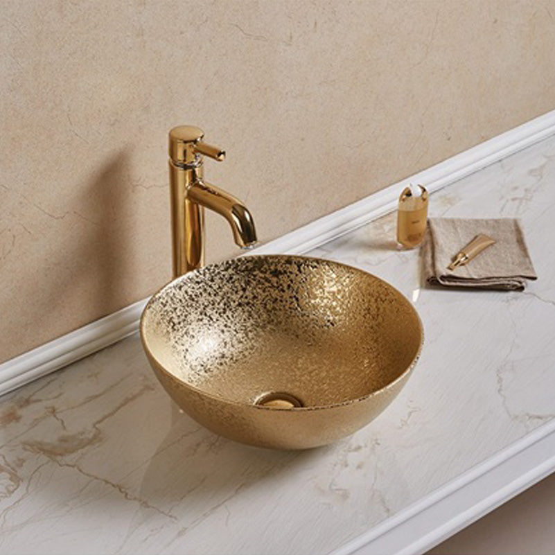 16.34-in. W Above Counter Gold Bathroom Vessel Sink For Deck Mount Deck Mount Drilling AI-27851