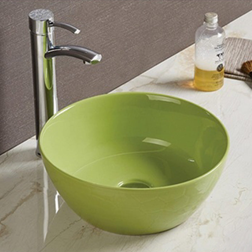 14.09-in. W Above Counter Olive Bathroom Vessel Sink For Deck Mount Deck Mount Drilling AI-27860