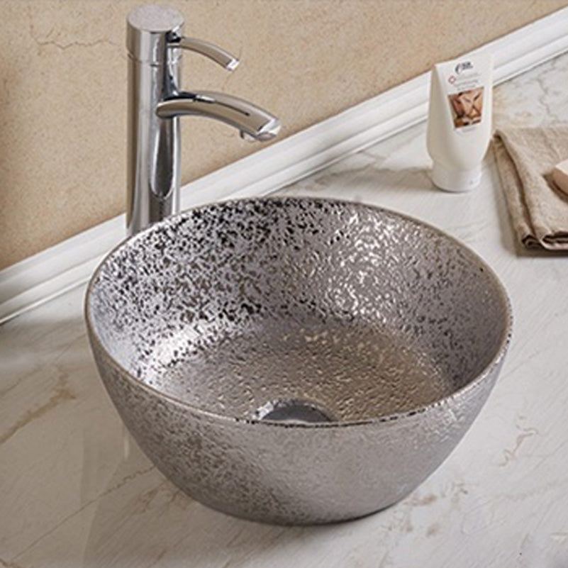 14.09-in. W Above Counter Silver Bathroom Vessel Sink For Deck Mount Deck Mount Drilling AI-27869