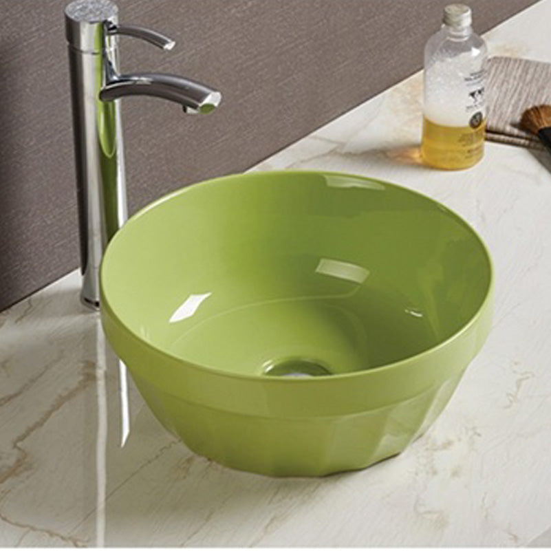 14.09-in. W Above Counter Olive Bathroom Vessel Sink For Deck Mount Deck Mount Drilling AI-27874