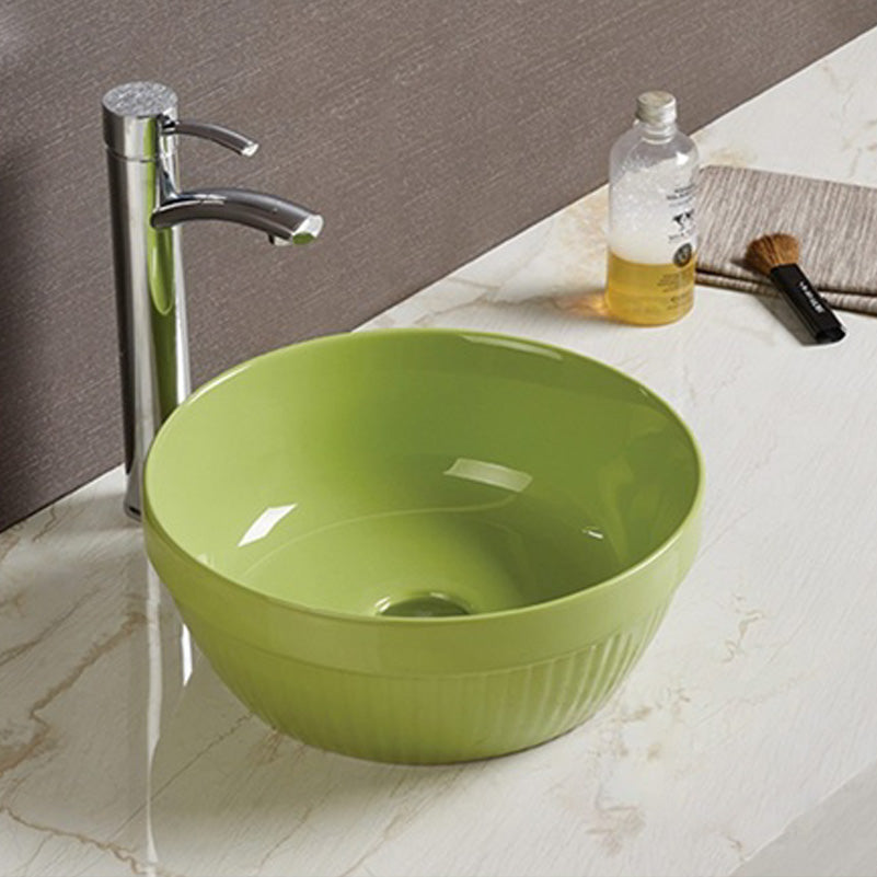 14.09-in. W Above Counter Olive Bathroom Vessel Sink For Deck Mount Deck Mount Drilling AI-27877