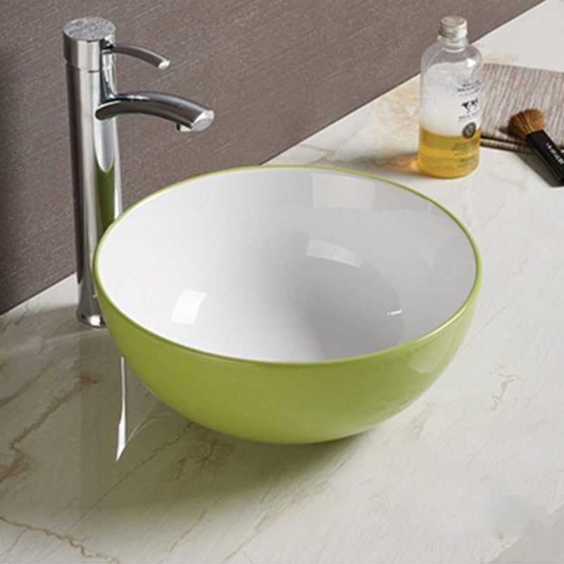 14.09-in. W Above Counter Olive-White Bathroom Vessel Sink For Deck Mount Deck Mount Drilling AI-27881