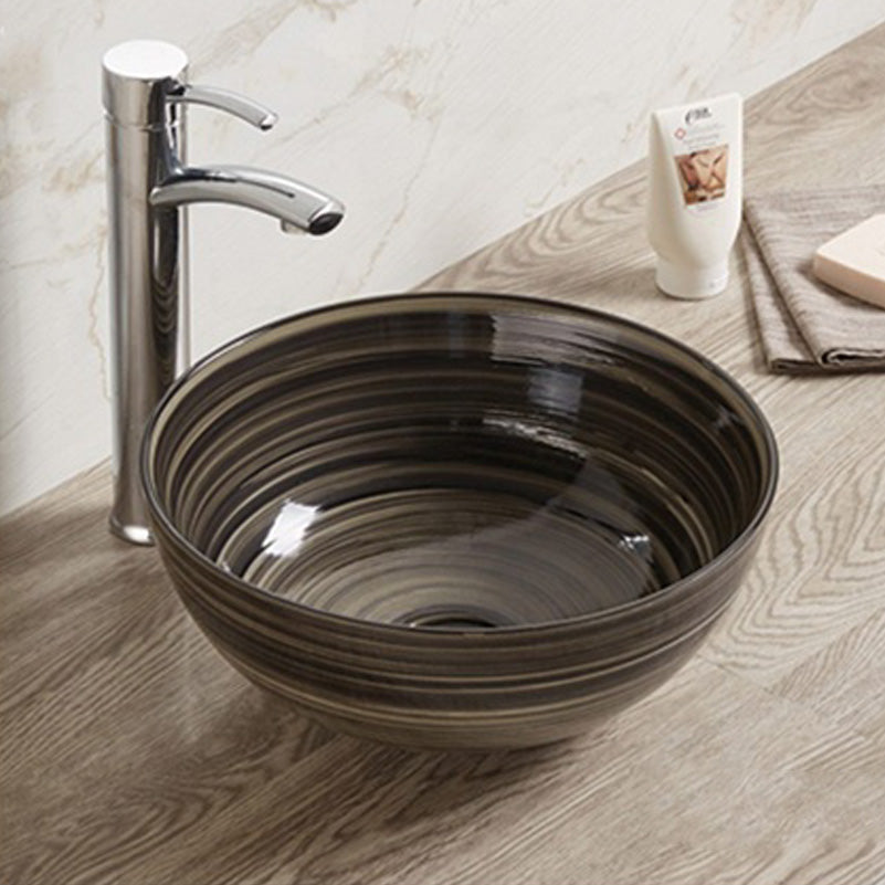 14.09-in. W Above Counter Black Swirl Bathroom Vessel Sink For Deck Mount Deck Mount Drilling AI-27888