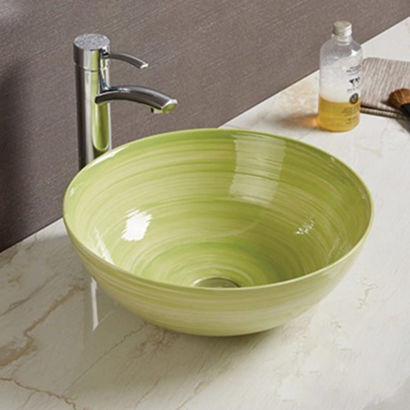 14.09-in. W Above Counter Olive Swirl Bathroom Vessel Sink For Deck Mount Deck Mount Drilling AI-27890