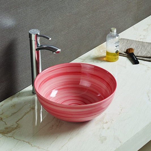 14.09-in. W Above Counter Red Swirl Bathroom Vessel Sink For Deck Mount Deck Mount Drilling AI-27893