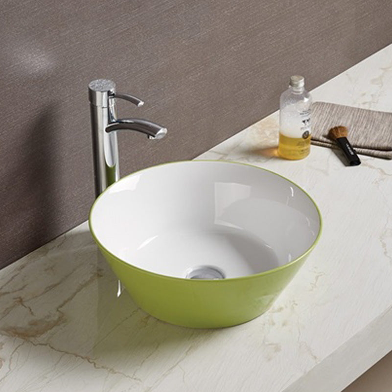 15.9-in. W Above Counter Olive-White Bathroom Vessel Sink For Deck Mount Deck Mount Drilling AI-27898