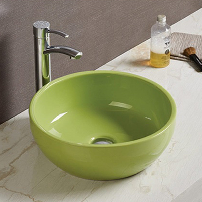 16.14-in. W Above Counter Olive Bathroom Vessel Sink For Deck Mount Deck Mount Drilling AI-27907