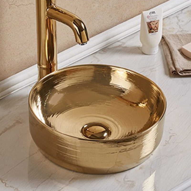 13.89-in. W Above Counter Gold Bathroom Vessel Sink For Deck Mount Deck Mount Drilling AI-27929