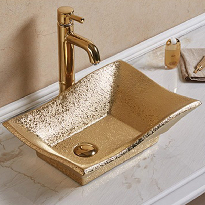 20.08-in. W Above Counter Gold Bathroom Vessel Sink For Deck Mount Deck Mount Drilling AI 27935