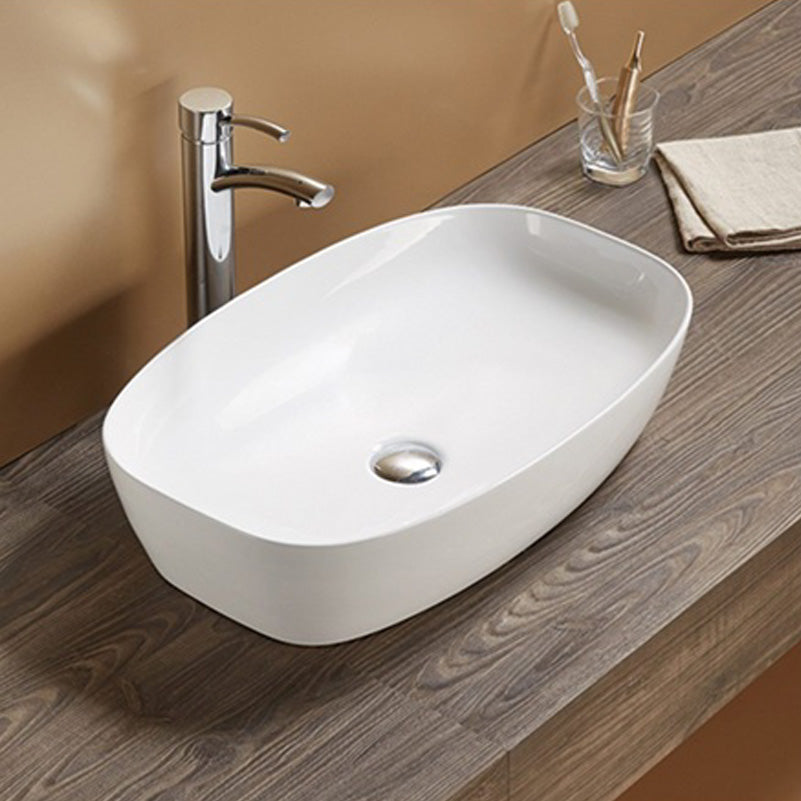 23.62-in. W Above Counter White Bathroom Vessel Sink For Deck Mount Deck Mount Drilling AI 27947