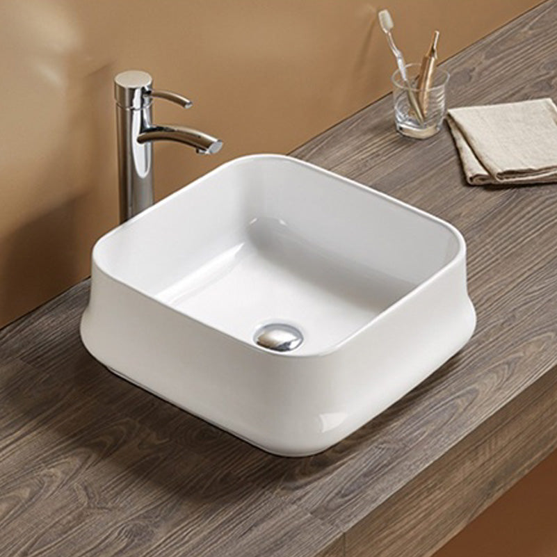 16.93-in. W Above Counter White Bathroom Vessel Sink For Deck Mount Deck Mount Drilling AI-27952