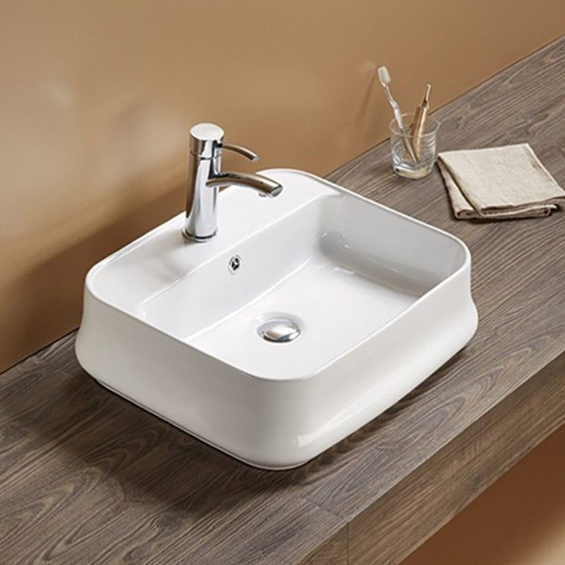 20.9-in. W Above Counter White Bathroom Vessel Sink For 1 Hole Center Drilling AI 27958