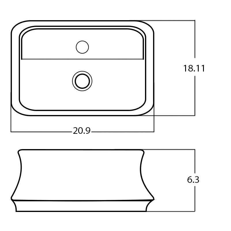 20.9-in. W Above Counter White Bathroom Vessel Sink For 1 Hole Center Drilling AI 27958