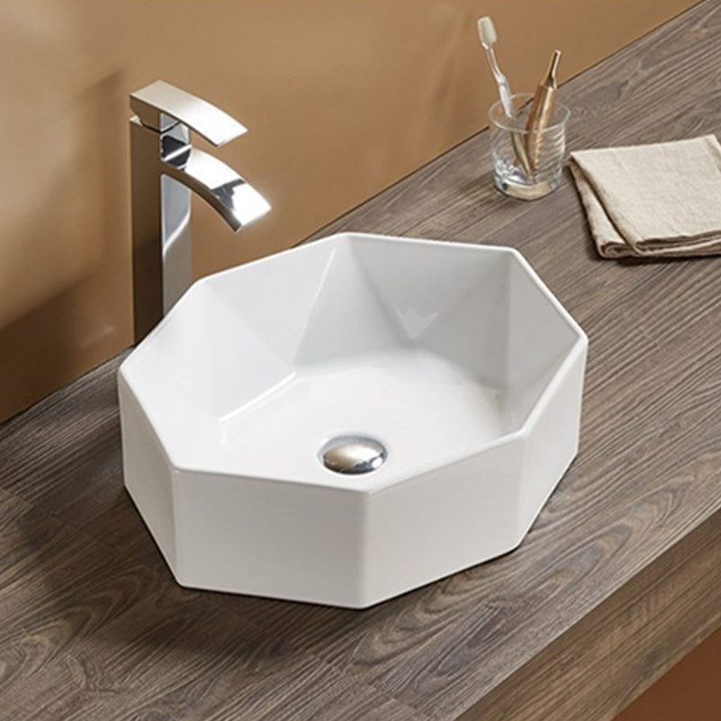 19.7-in.  Above Counter White Bathroom Vessel Sink For Deck Mount Deck Mount Drilling AI-27965