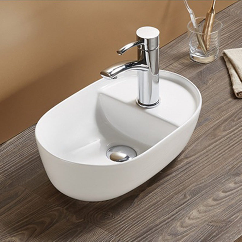 16.54-in.  Above Counter White Bathroom Vessel Sink For 1 Hole Center Drilling AI-27968