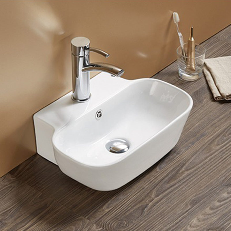 16.34-in. W Above Counter White Bathroom Vessel Sink For 1 Hole Center Drilling AI-27969