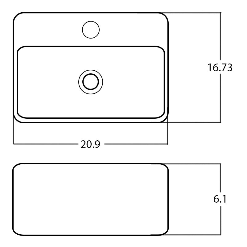 20.9-in. W Above Counter White Bathroom Vessel Sink For 1 Hole Center Drilling AI 27971