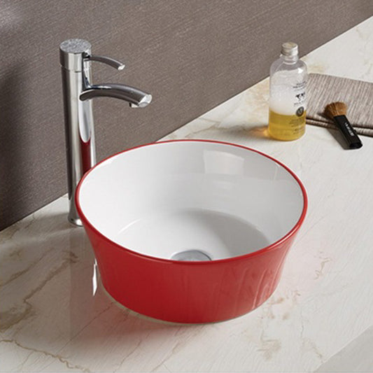 14.09-in. W Above Counter Red-White Bathroom Vessel Sink For Wall Mount Wall Mount Drilling AI-27979