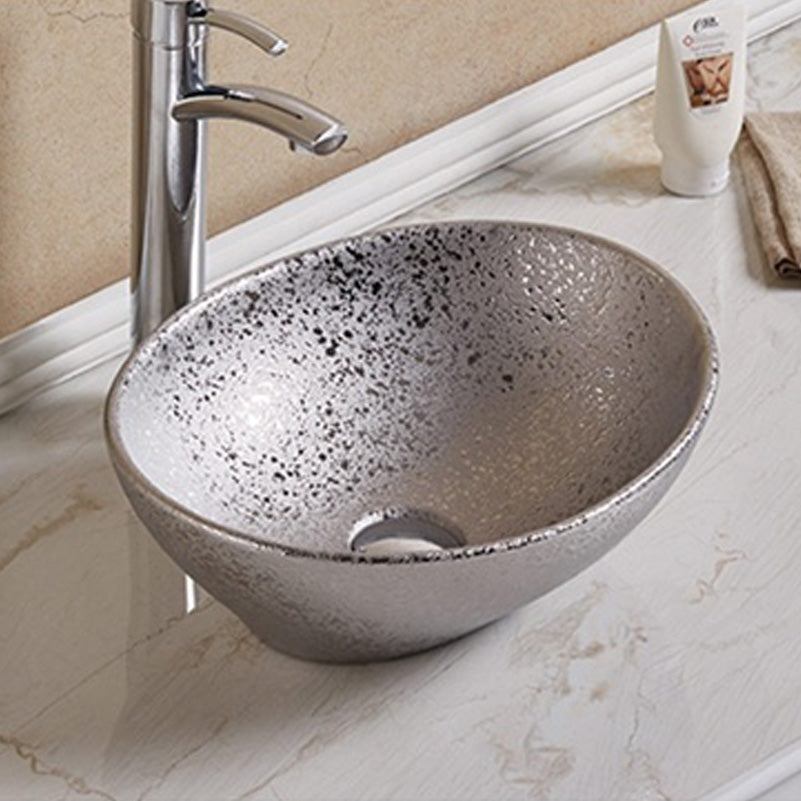 15.94-in.  Above Counter Silver Bathroom Vessel Sink For Wall Mount Wall Mount Drilling AI-28054