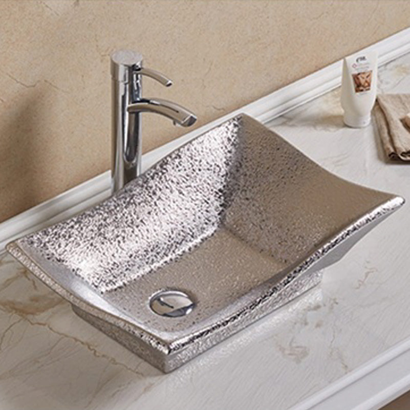 20.08-in. W Above Counter Silver Bathroom Vessel Sink For Wall Mount Wall Mount Drilling AI 28056