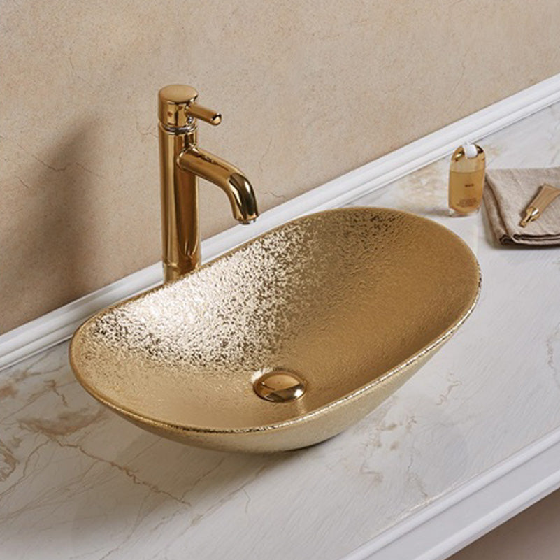 24.21-in. W Above Counter Gold Bathroom Vessel Sink For Wall Mount Wall Mount Drilling